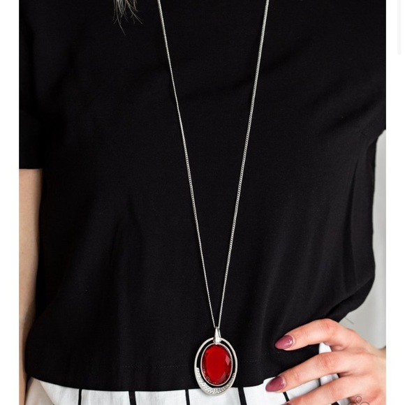 Paparazzi Red With White Rhinestones Necklace set - Picture 2 of 12